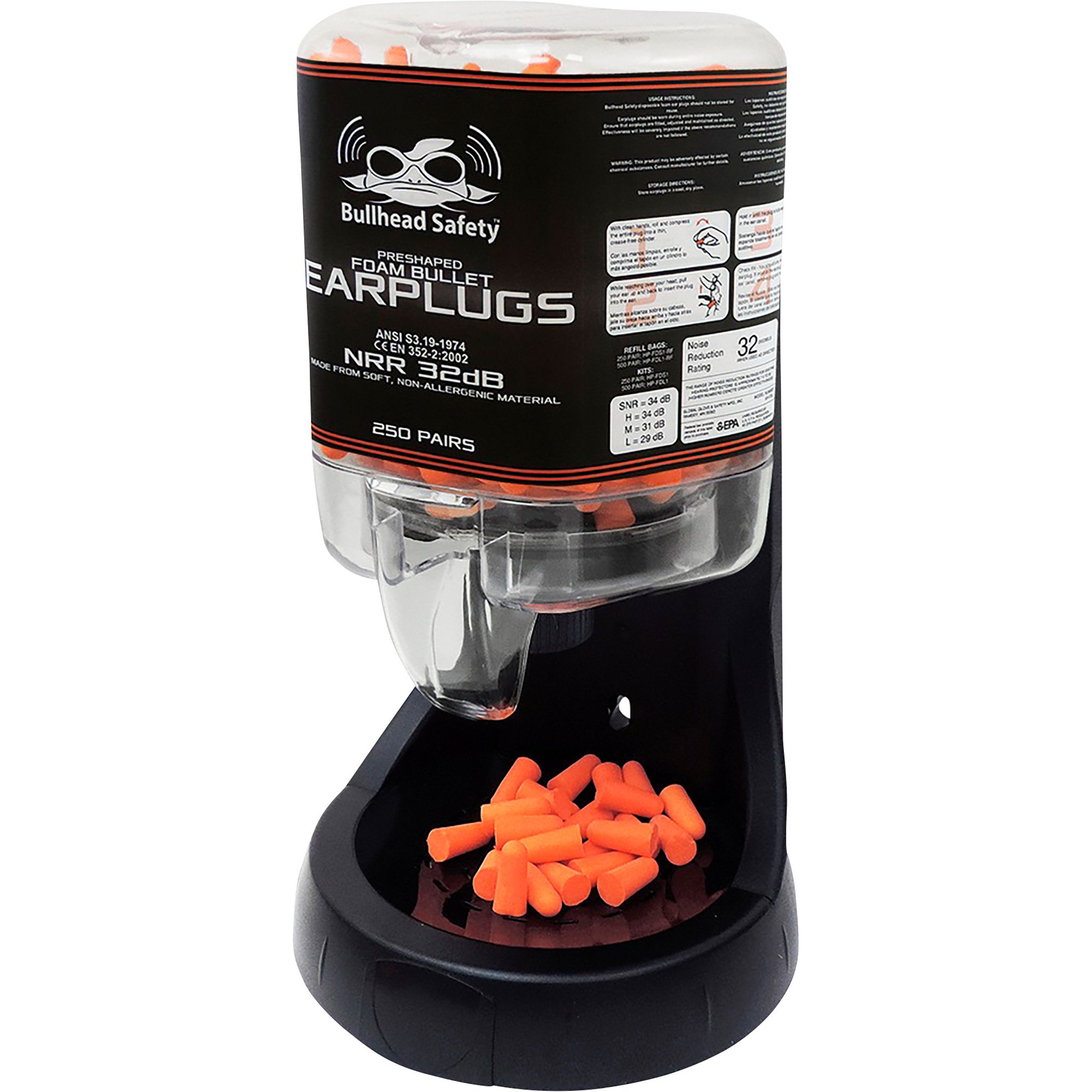 Bullhead Safety Earplug Dispenser — 250 Pairs, PVCFree PU, 32dB NRR